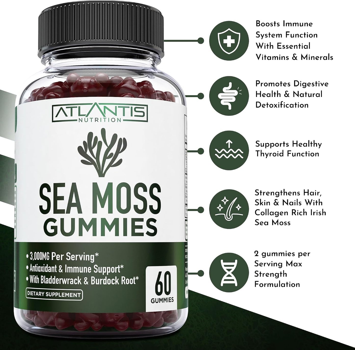 Irish Sea Moss Gummies - 3000mg - Sea Moss, Bladderwrack & Burdock Root - Antioxidant Superfood Supplement, 60 Gummies - görsel 2