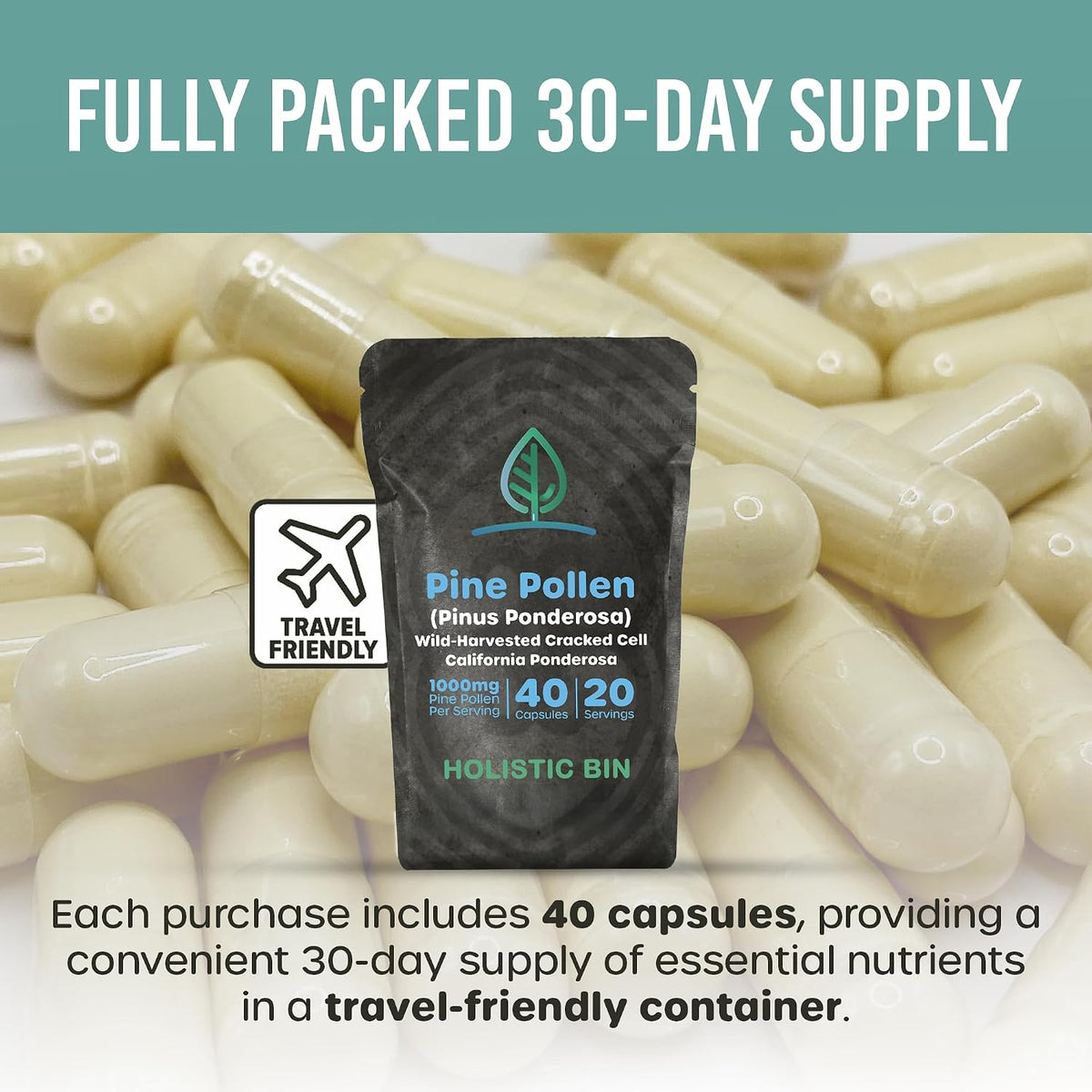 Pine Pollen Capsules 500mg (Pinus Ponderosa) – Wild Harvested California Ponderosa Pine Pollen – Olympic Grade – 30-Day Supply - görsel 4