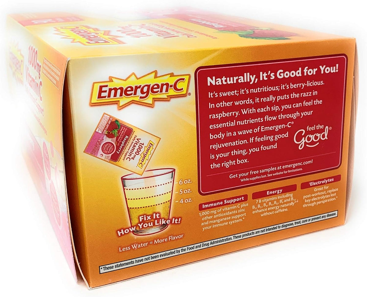Emergen-C Dietary Supplement, 1,000mg Vitamin C, Raspberry Flavour, 90 Count - görsel 4