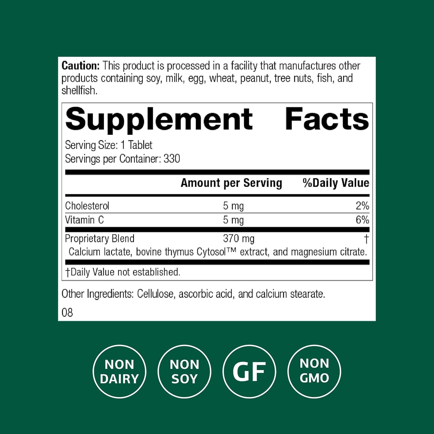 Standard Process Thymex Cytosol Extract Food Supplement – Gluten-Free, Dairy-Free & Soya-Free – Immune Support – 330 Tablets - görsel 2