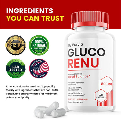 Gluco Renu - Advanced Formula Supplement, High Strength Capsules for Overall Wellbeing Support (60 Capsules)