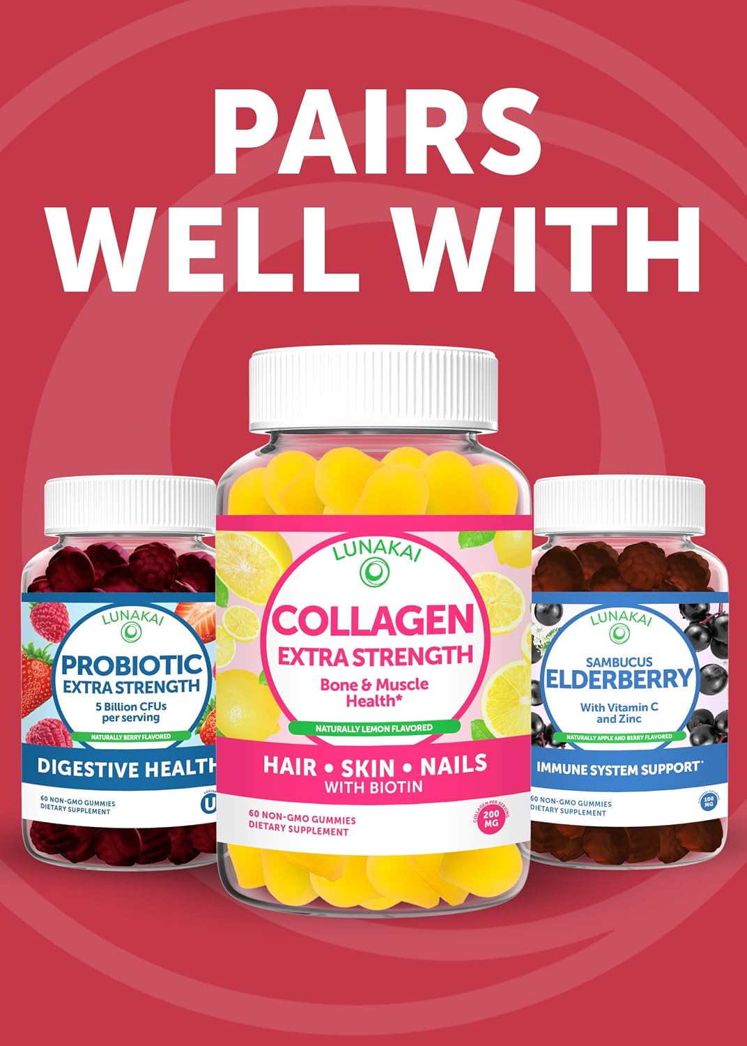 Lunakai USA-made Women's Multivitamin Gummies - Daily Multivitamin with 16 Essential Vitamins - Energy & Immune Support, Non-GMO, Low Sugar - 6 Pack - görsel 9