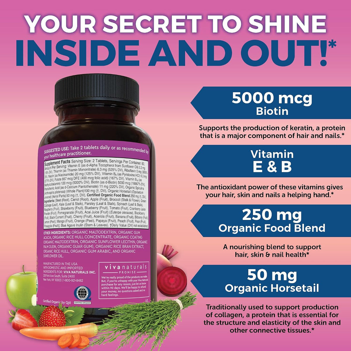 Viva Naturals Biotin 5000 mcg – Organic – Form and dosage: Biotin is available in various doses—5000 mcg is a – Image 5