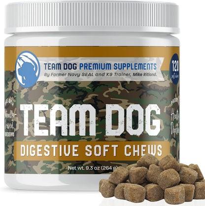 TEAM DOG Probiotic Chews for Dogs | Digestive Enzymes & Probiotics for Gut Health, Skin Support, and Sensitive Stomachs | 120 Chews
