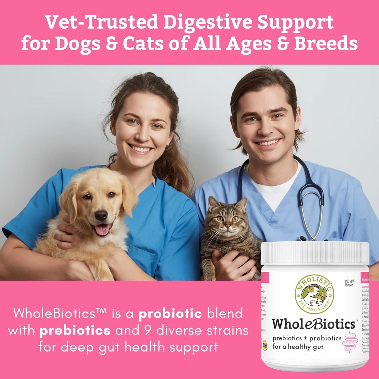 Wholistic Pet Organics WholeBiotics - Daily Dog Probiotics for Digestive Health Support & Immune Boost - 9 Strains - Prebiotics & Probiotics for Dogs & Cats - Gut Health for Dogs - 85g - 85 Scoops - görsel 2