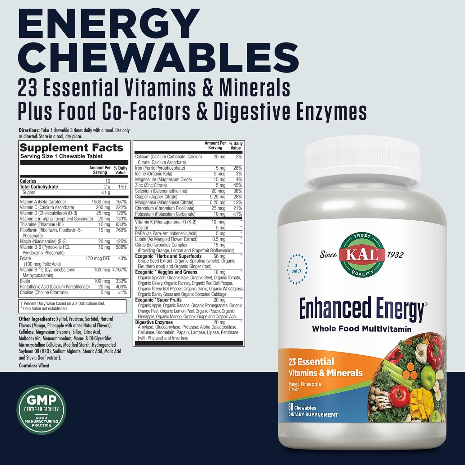 KAL Enhanced Energy Whole Food Chewable Multivitamin with Iron - görsel 2