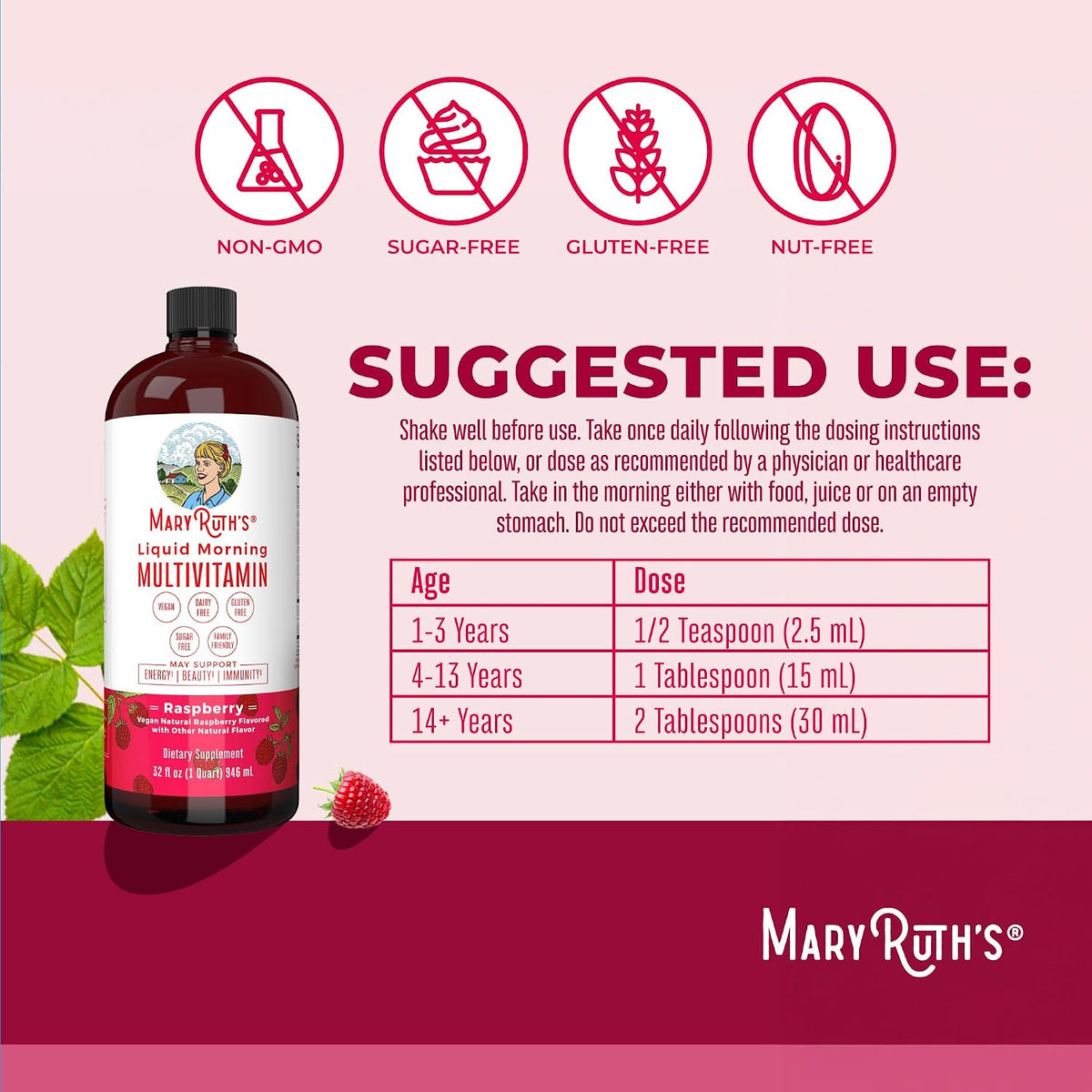 MaryRuth's Liquid Morning Multivitamin for Women, Men & Kids, 32 Servings - görsel 3