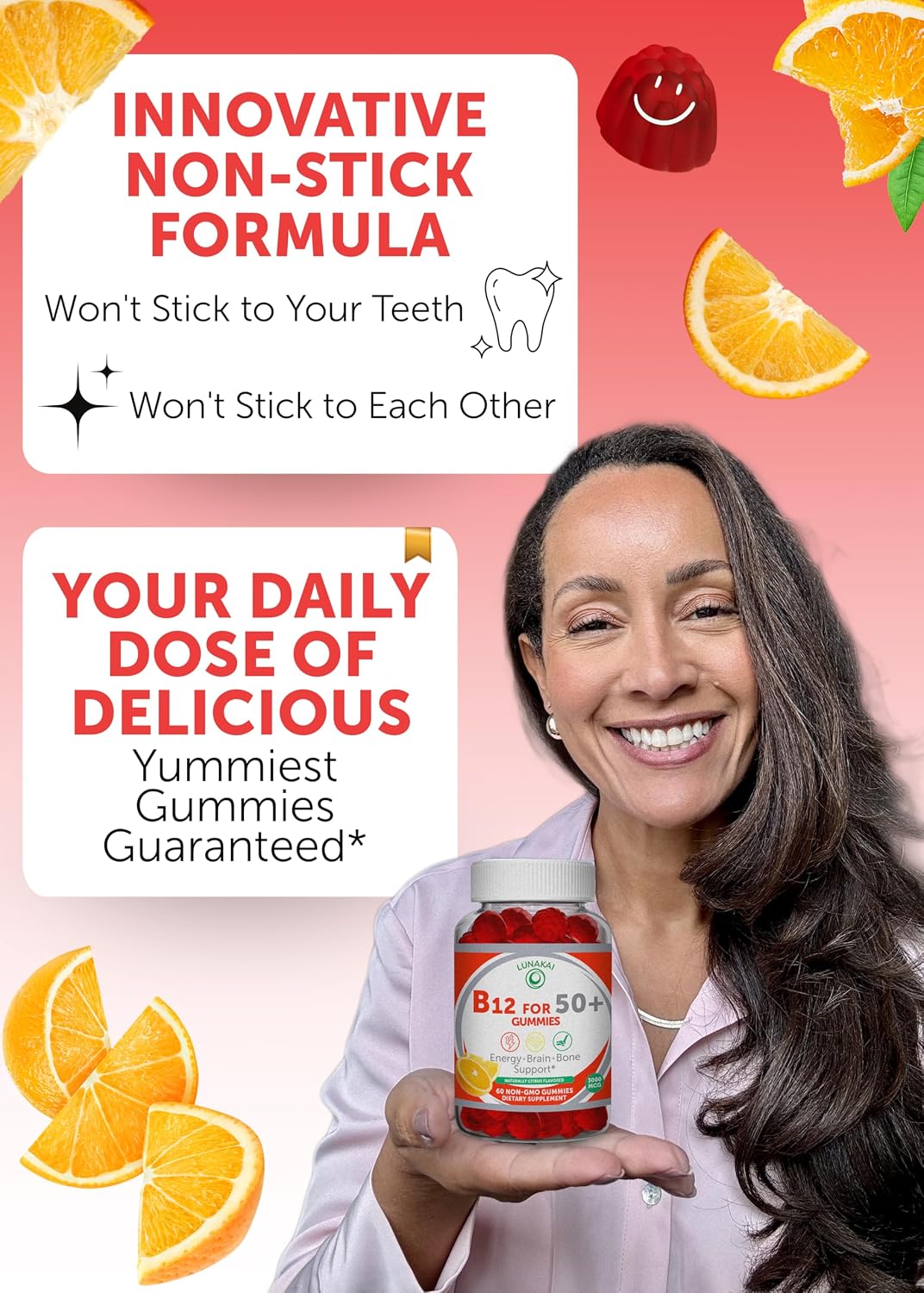 Lunakai Vitamin B12 Gummies for Adults 50+ - 3000 mcg Methylcobalamin - Non-GMO - Citrus Flavour - 60 Count - görsel 3