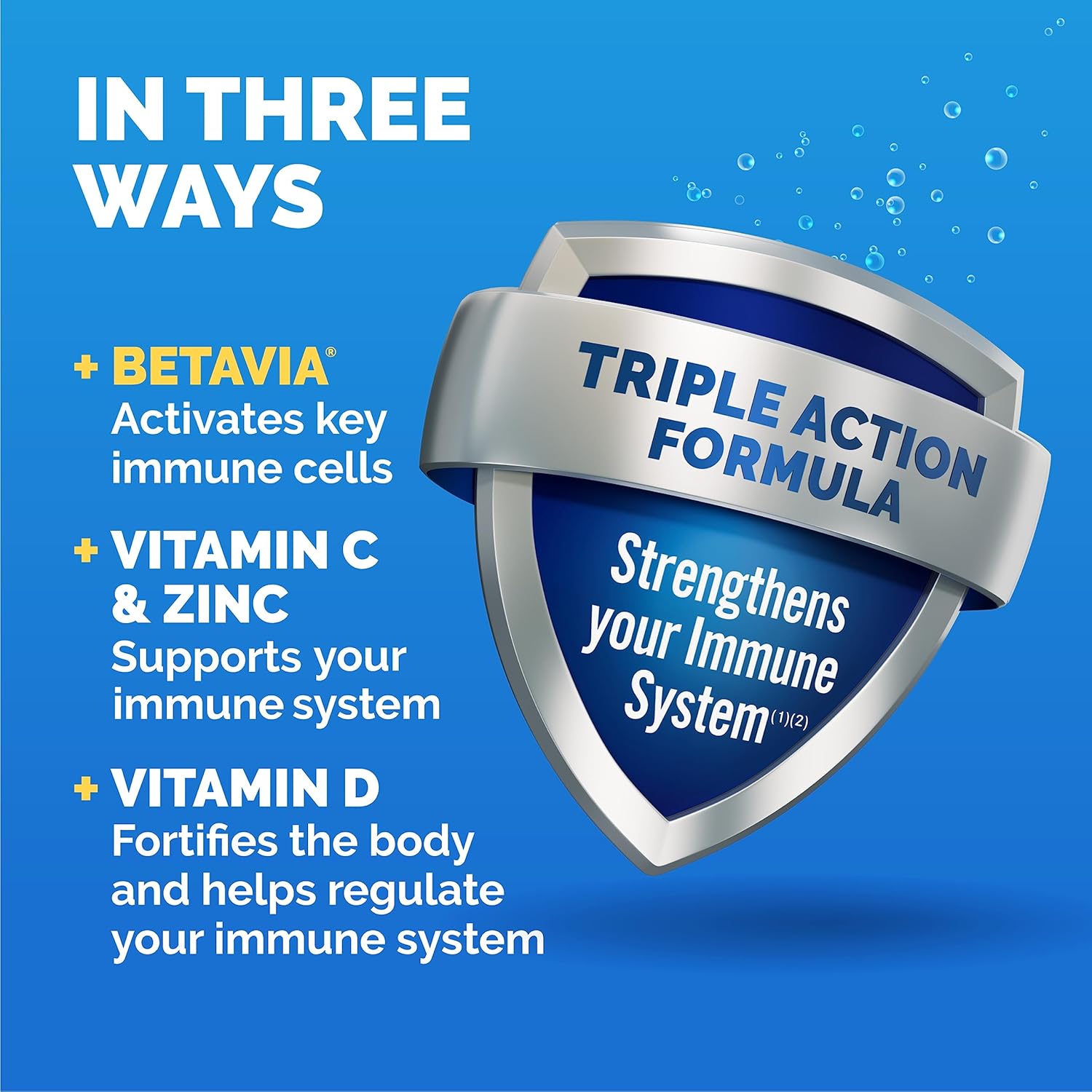 Emergen-C Immune+ Triple Action Immune Support Powder, BetaVia®, 1000mg Vitamin C, B Vitamins, Vitamin D and Antioxidants, Super Orange – 50 Count - görsel 3