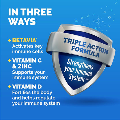 Emergen-C Immune+ Triple Action Immune Support Powder, BetaVia®, 1000mg Vitamin C, B Vitamins, Vitamin D and Antioxidants, Super Orange – 50 Count