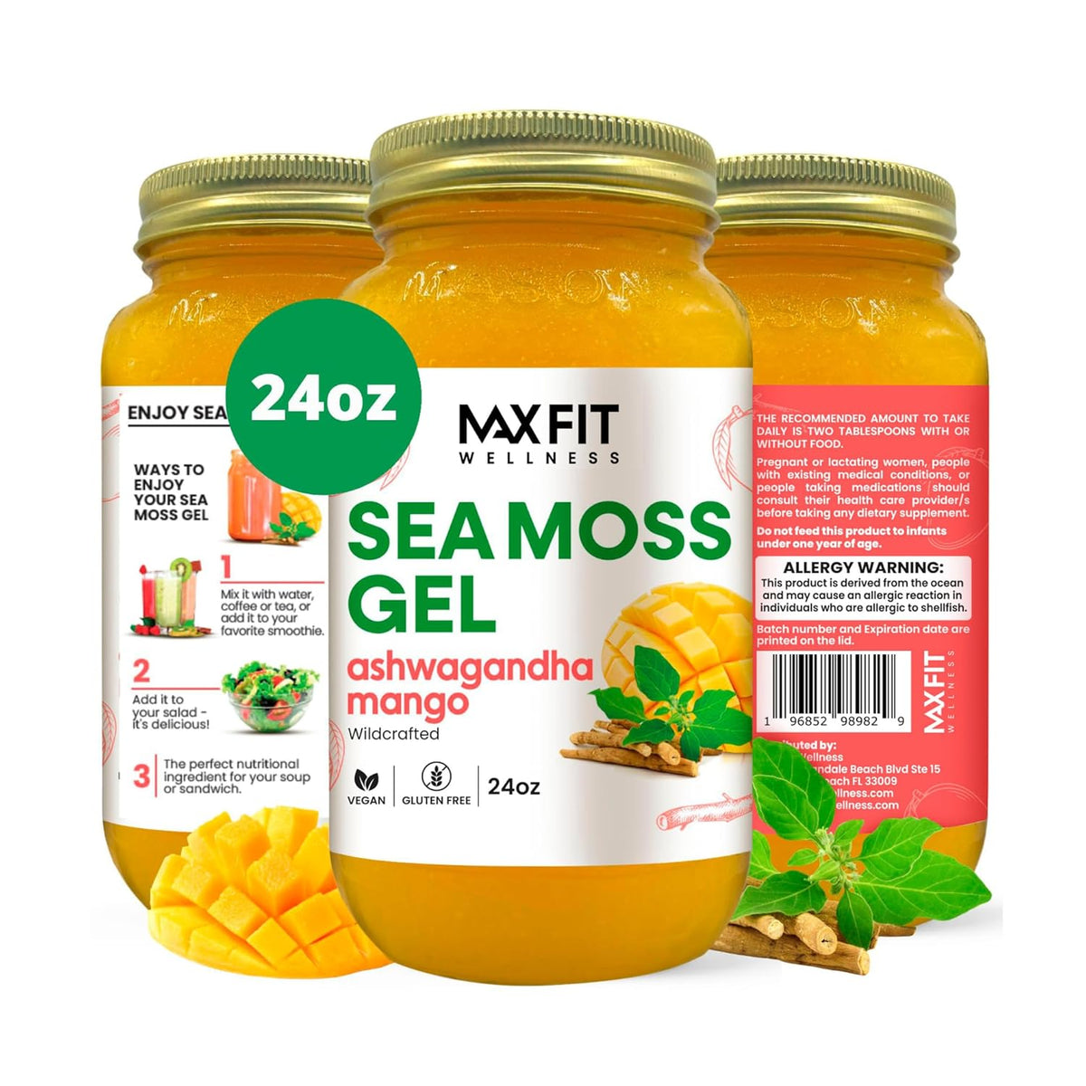 Wildcrafted Sea Moss Gel with Ashwagandha & Mango - 680g (24oz) | MAX FIT - görsel 1