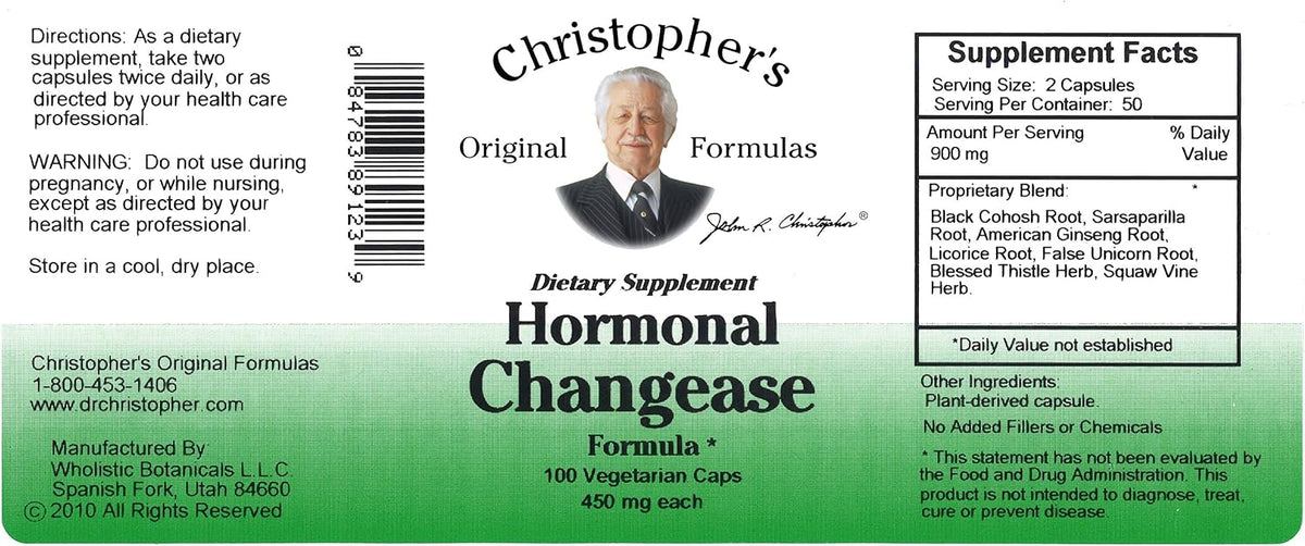 Christopher's Original Formulae Hormonal Changease Formula – Herbal Menopause Support, 100 Vegetarian Capsules - görsel 2