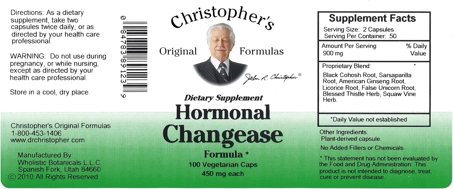 Christopher's Original Formulae Hormonal Changease Formula – 450 mg – 100 Vegetarian Capsules – Herbal Menopause Support - görsel 2