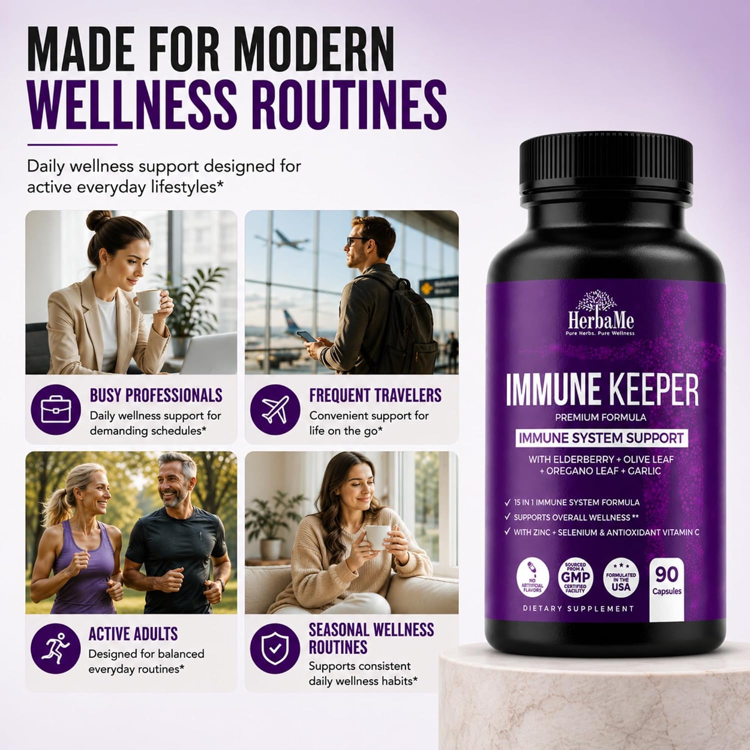 HerbaMe Immune Support Supplement – 15-in-1 Daily Wellness Formula, 90 Capsules - görsel 4