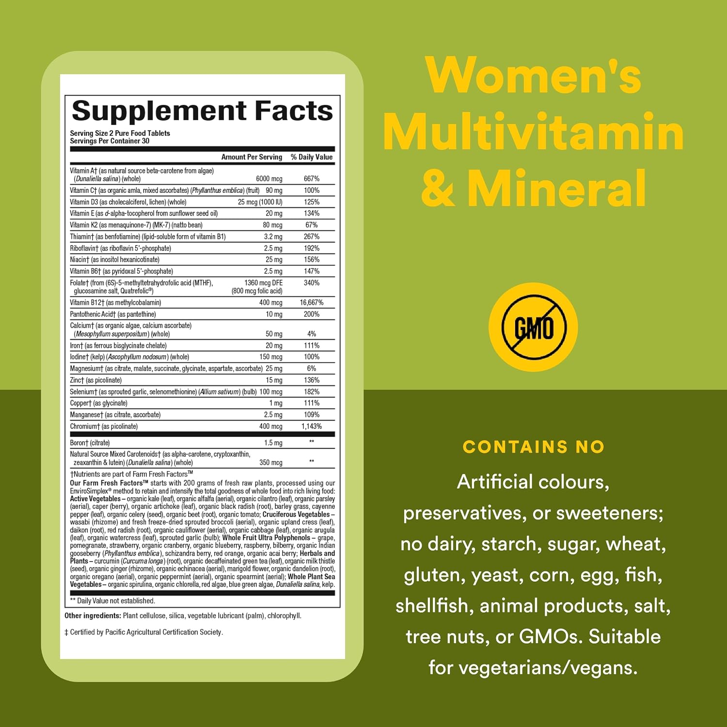 Whole Earth & Sea Women's Multivitamin & Mineral - Whole Food Supplement, Vegan, 60 Tablets - görsel 4