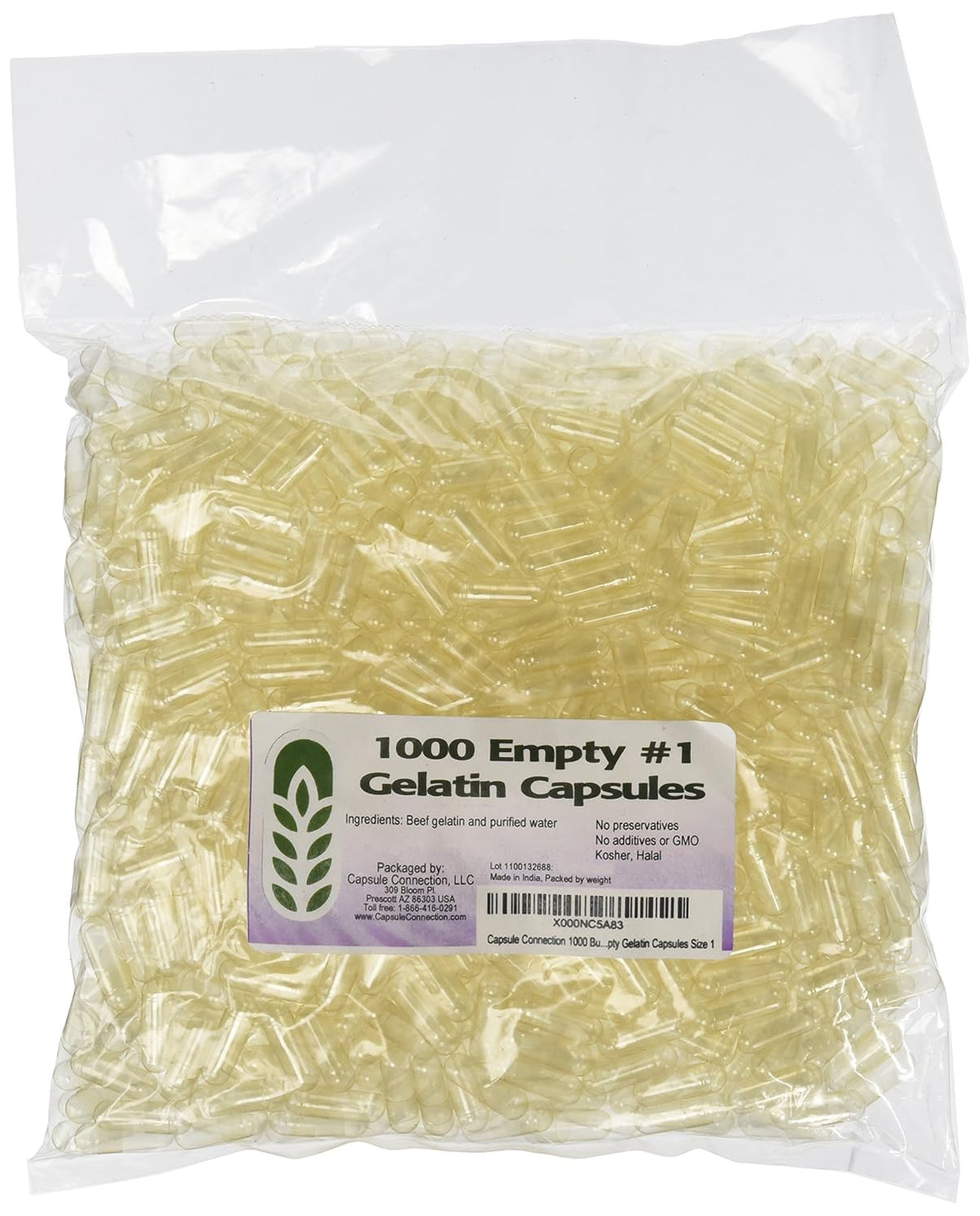 Capsule Connection 1000 Pack Empty Gelatine Capsules Size 1 – Resealable Bag - görsel 1
