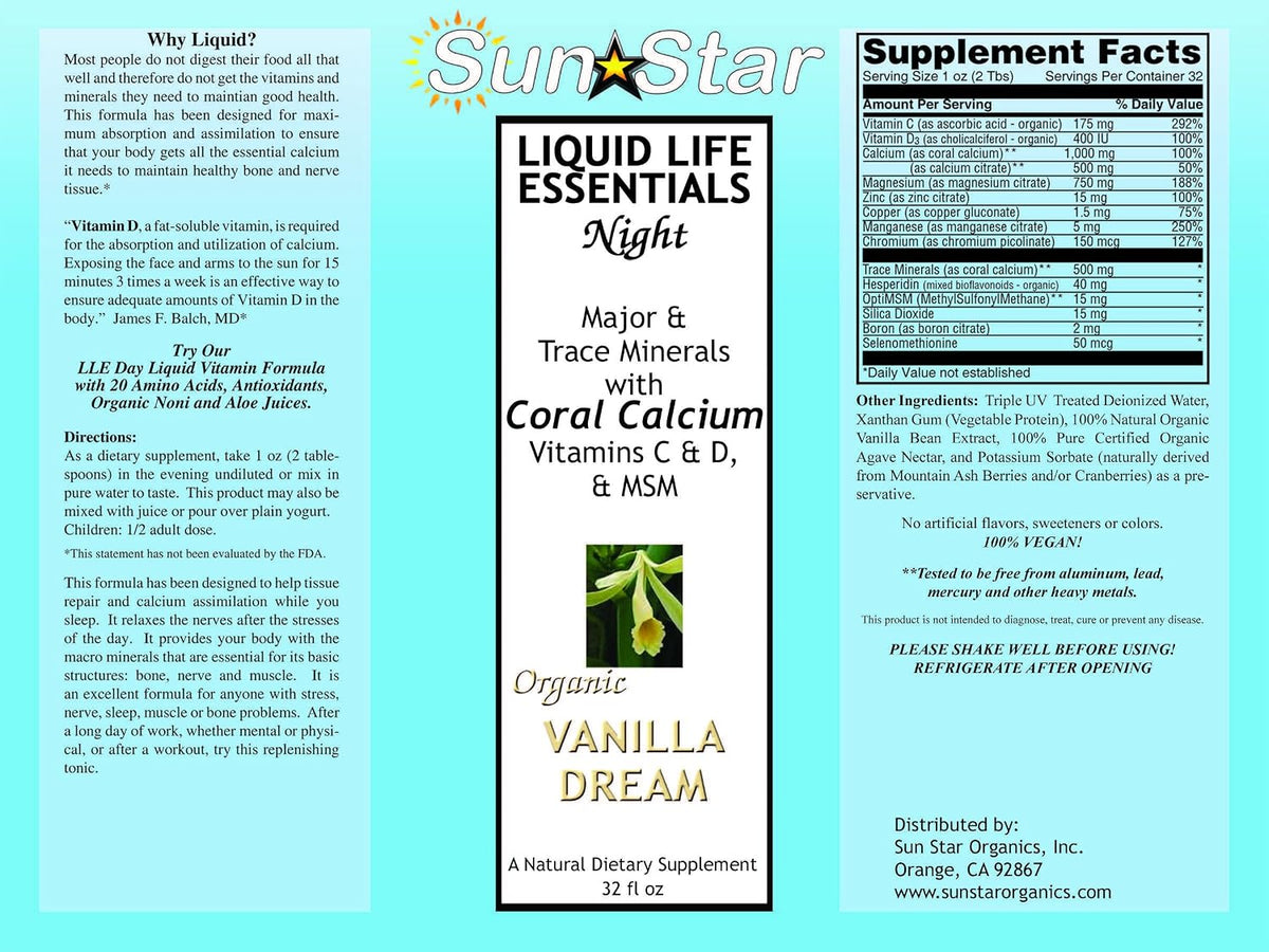 Sun Star Organics Liquid Life Essentials Night Formula Vanilla Liquid Supplement - görsel 1