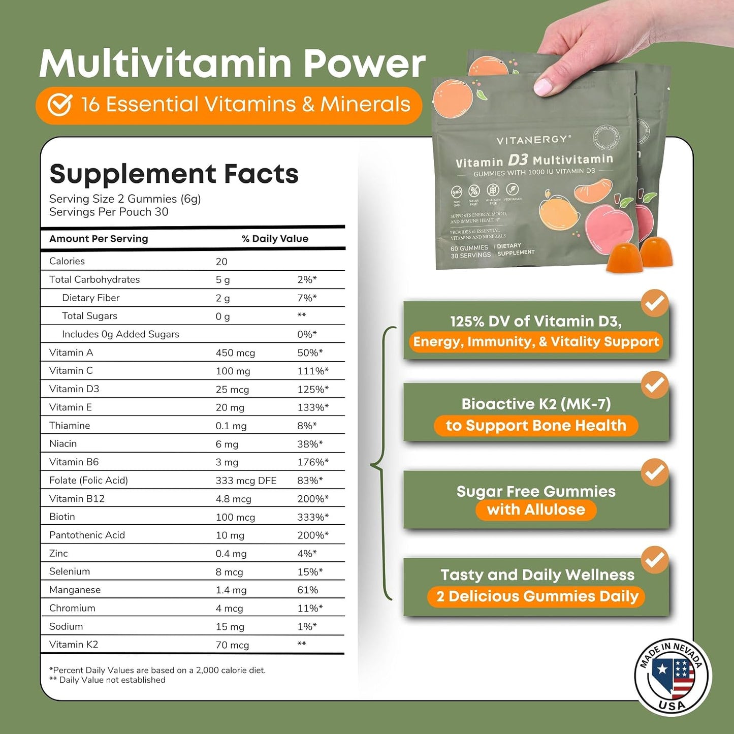 Vitanergy Women's Multivitamin Gummies with D3 K2, Sugar-Free, 60 Count - görsel 2