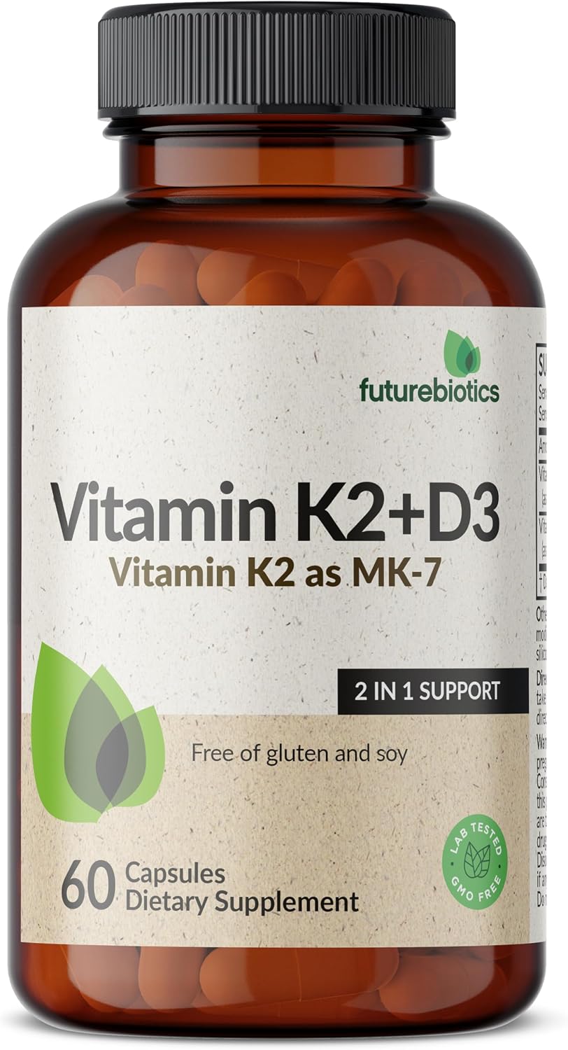 Futurebiotics Vitamin K2 (MK-7) with D3 - 5000 IU Vitamin D3 & 90 mcg Vitamin K2 MK-7 - Non-GMO Formula - 60 Vegetarian Capsules - görsel 5