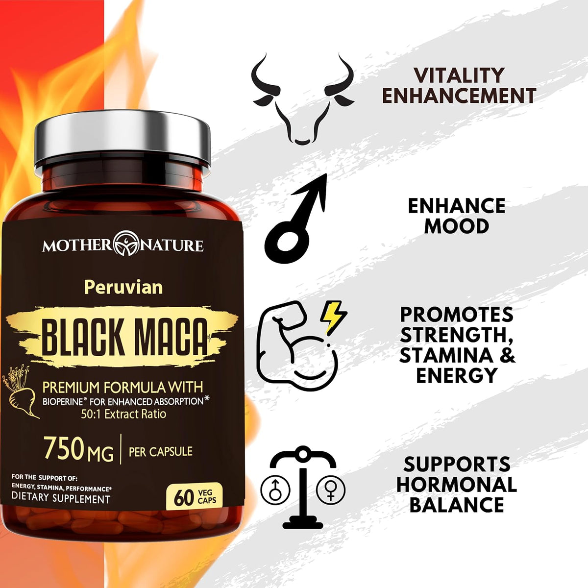 MNO Black Maca Root 50:1 750mg Organic Peruvian Maca, 60 Vegan Capsules - görsel 6