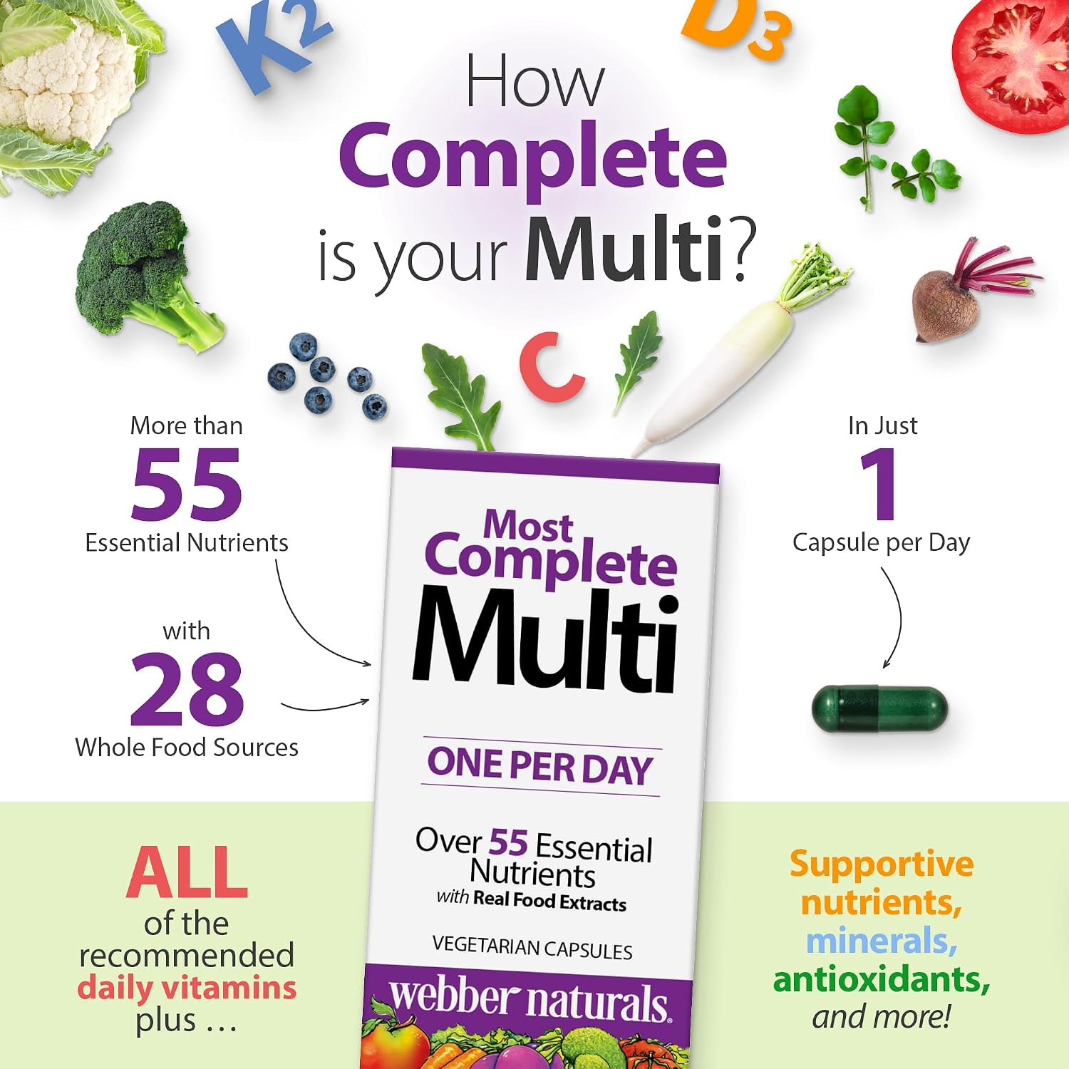 Webber Naturals Men's 50+ Most Complete Multi, 90 Vegetarian Capsules - görsel 3