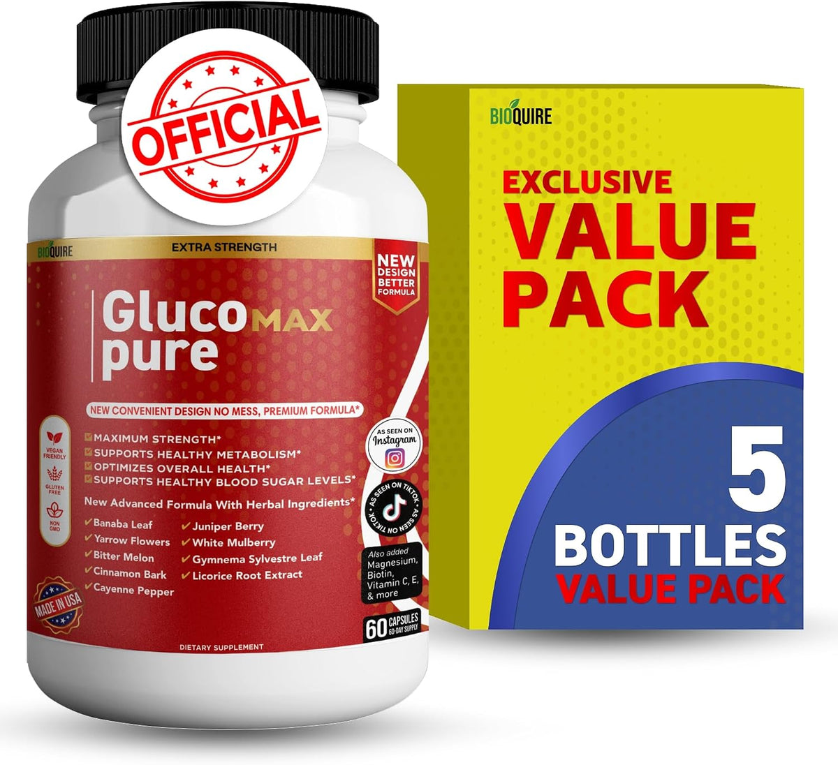 Gluco Max Pure Ultra Dietary Supplement, 60 Capsules, Maximum Strength, Supports Healthy Blood Sugar Levels, Optimises Overall Health (5) - görsel 1
