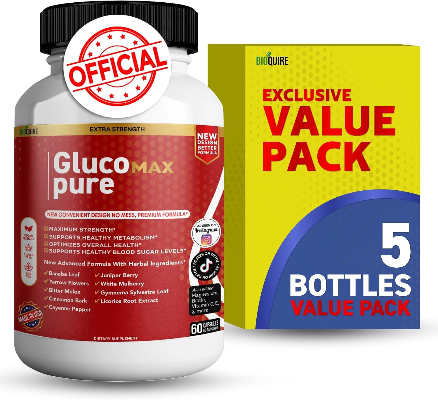 Gluco Max Pure Ultra Dietary Supplement, 60 Capsules, Maximum Strength, Supports Healthy Blood Sugar Levels, Optimises Overall Health (5) - görsel 1