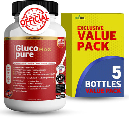 Gluco Max Pure Ultra Dietary Supplement, 60 Capsules, Maximum Strength, Supports Healthy Blood Sugar Levels, Optimises Overall Health (5)