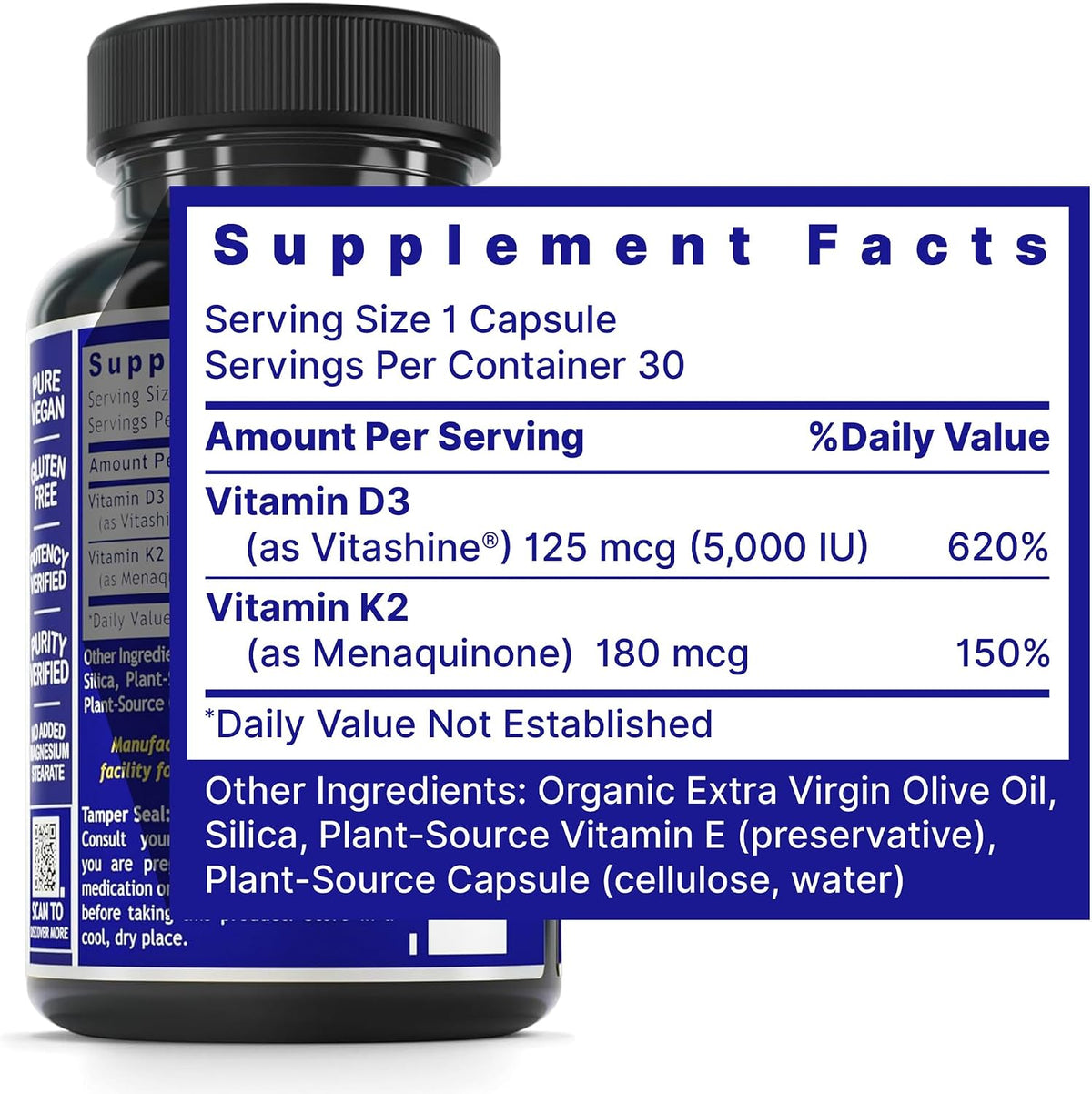 Quantum Nutrition Labs Vitamin D3 and K2 Supplement - 5000 IU, Vegan, Bone and Heart Health - 30 Capsules - görsel 2