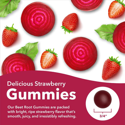 Sundance Beetroot Gummies - Superfood with Black Pepper, Strawberry Flavour - 50 Count - Vegan, Non-GMO & Gluten-free