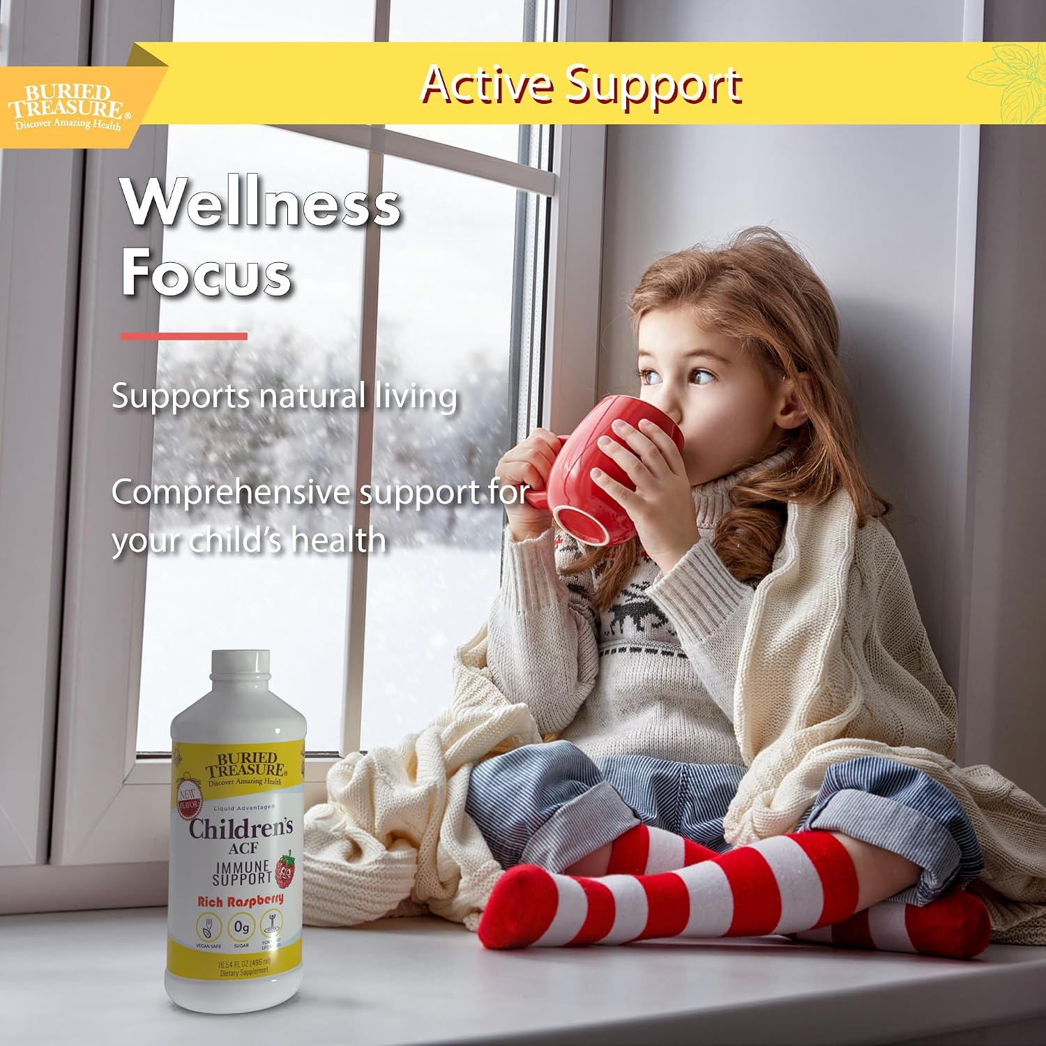 Buried Treasure Children's ACF Liquid Immune Support - Elderberry & Echinacea - Raspberry - Sugar Free - 473 ml - görsel 4