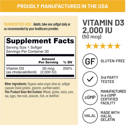 NatureWise Vitamin D3 2000 IU (50 mcg) – Immune Support & Bone Health – 30 Mini Softgels
