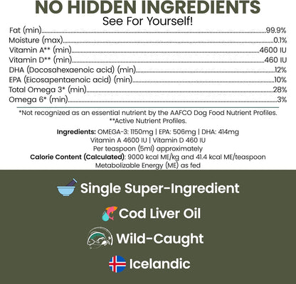 Pure Cod Liver Oil for Dogs - 473 ml - Pump Cap Bottle