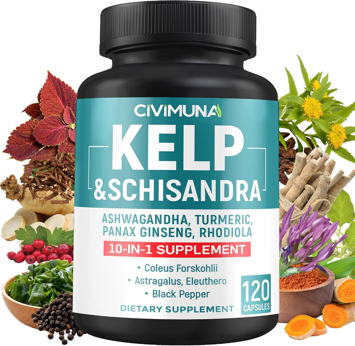 Kelp Extract Capsules with Schisandra, Ashwagandha, Turmeric & More - 120 Capsules - görsel 1