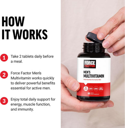 Force Factor Men’s Multivitamin - Multivitamin for Men Plus Amino Acids with 27 Vitamins and Minerals, Phytonutrients for Energy and Immunity, 60 Tablets