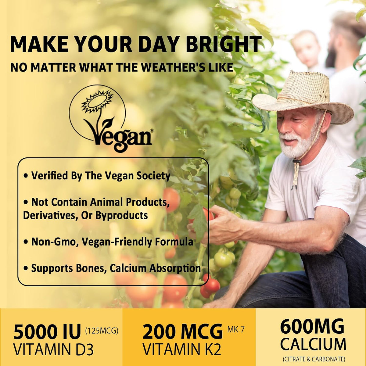 NEVISS Vitamin D3 K2 Bear Gummies - 5000 IU D3, 200 µg K2 MK-7, 600 mg Calcium - Vegan, Gluten-free, 60 Gummies - görsel 3