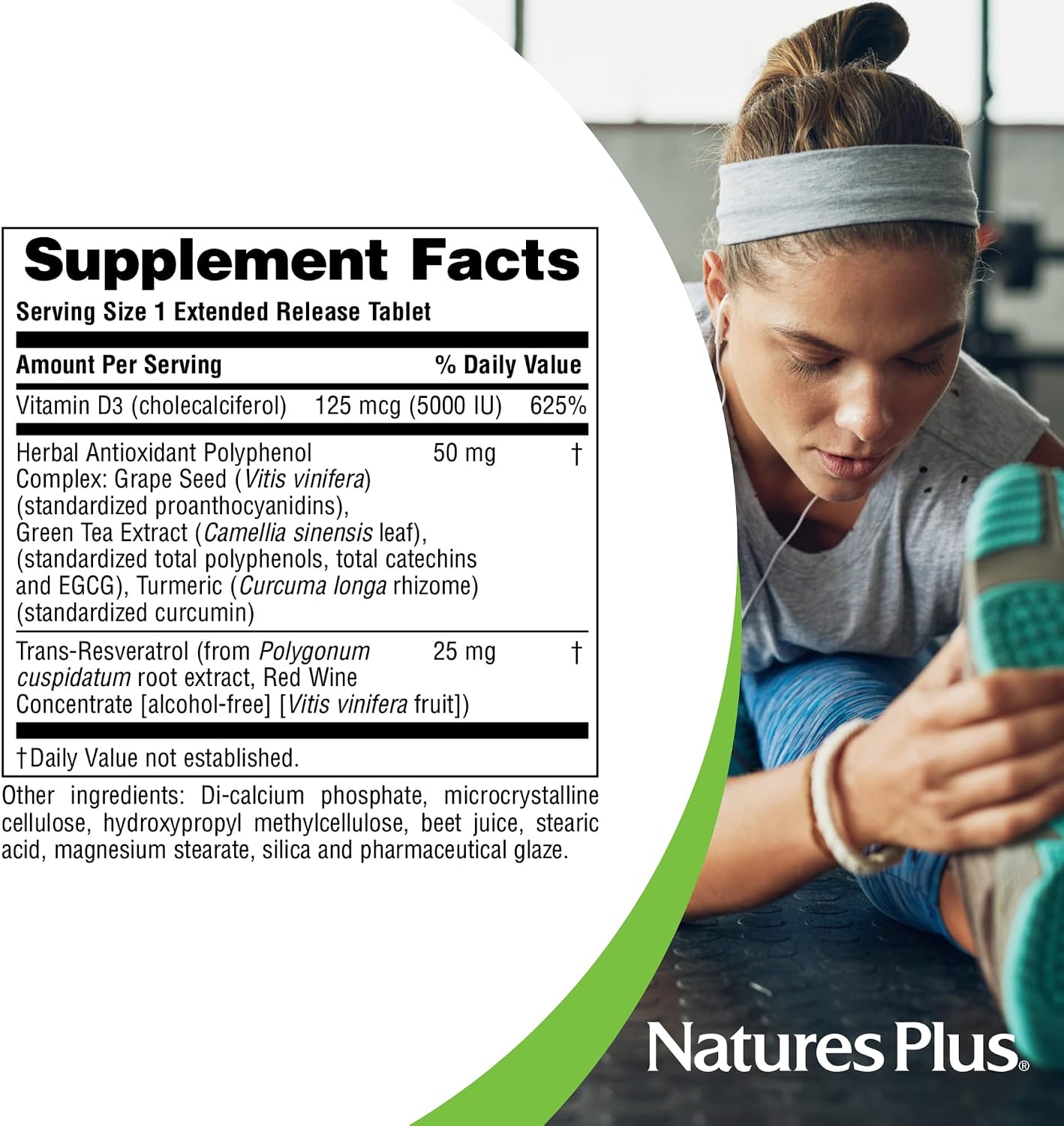 NaturesPlus Vitamin D3 Extended Release with Trans-Resveratrol, 5000 IU - 90 Vegan Tablets - görsel 5