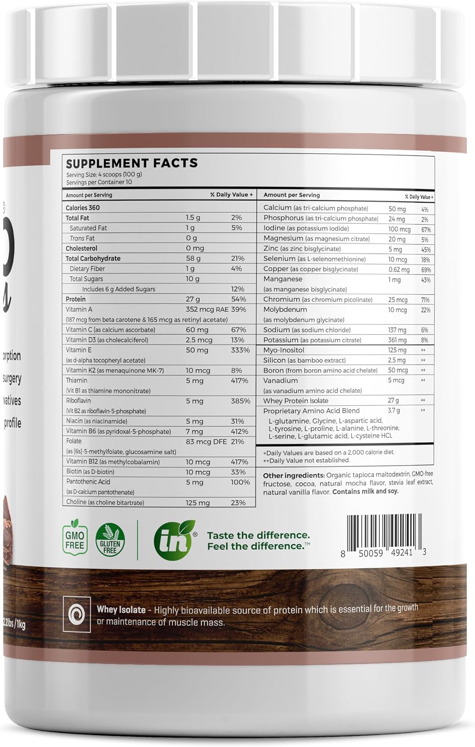 Absorb Plus Isolate Protein: Gut-Friendly Food Supplement with Vitamins & Minerals, Non-GMO, Gluten-Free, Mocha Grande (1 kg) - görsel 3