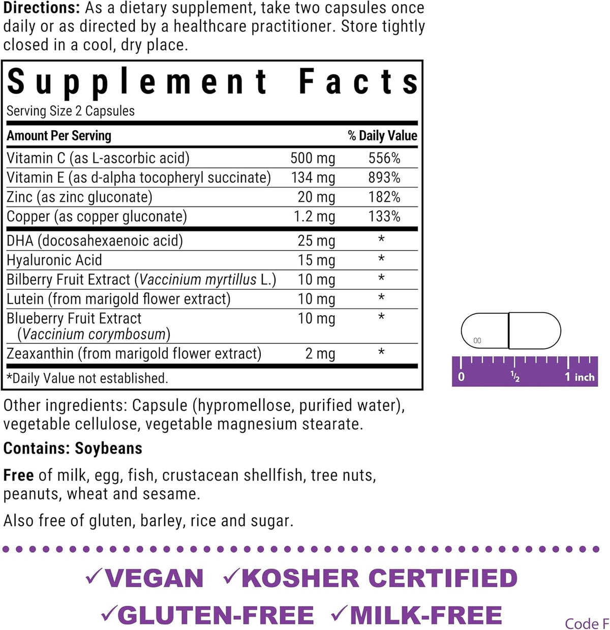 Bluebonnet Nutrition Eye Care Macular & Blue, Eye Health & Blue Light Support, Vegan, Kosher certified, Gluten-free, Dairy-free, 60 Vegetable Capsules, 30 Servings - görsel 3