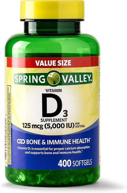 Spring Valley Vitamin D3 Softgels, 125 mcg (5000 IU), 400 Count