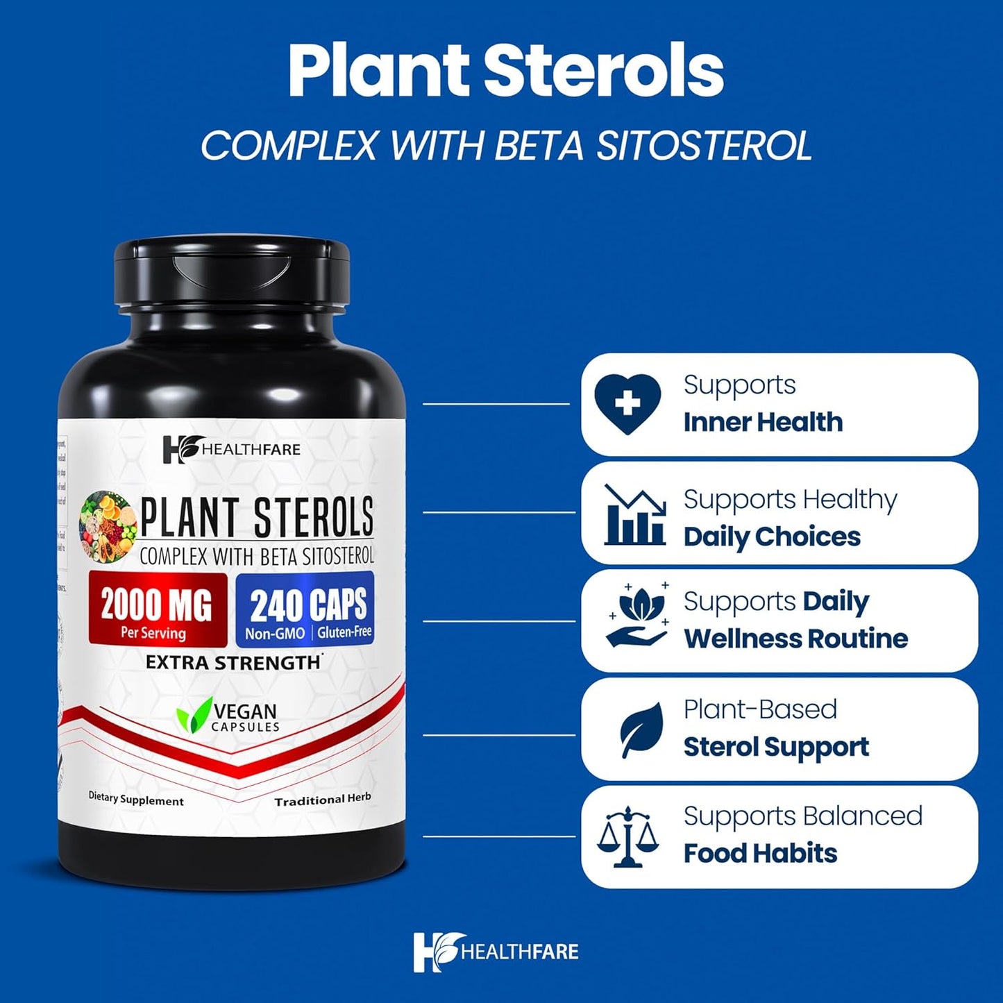 Healthfare Plant Sterols Capsules | 240 Vegan Capsules | Beta Sitosterol & Phytosterol Complex - görsel 2
