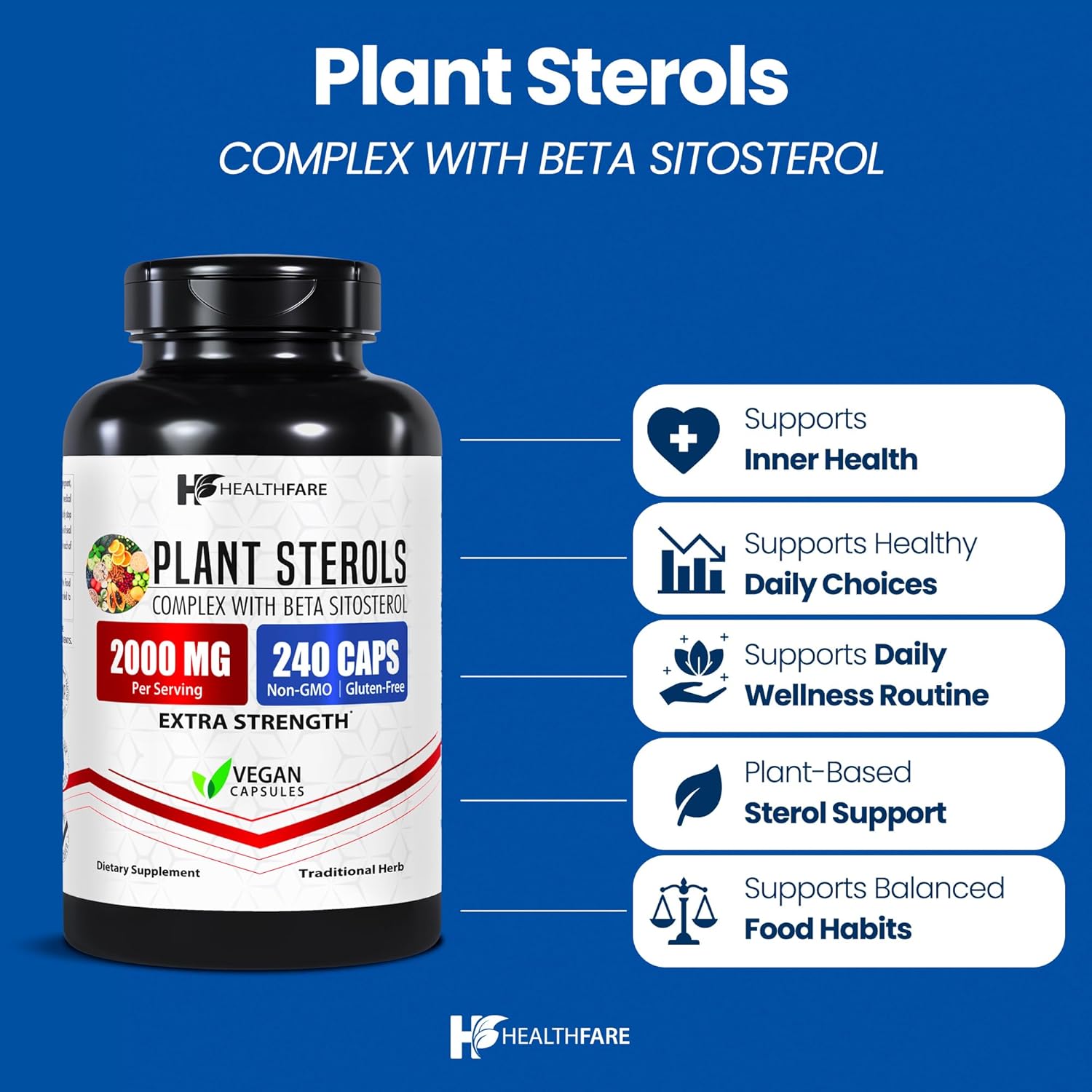Healthfare Plant Sterols Capsules | 240 Vegan Capsules | Beta Sitosterol & Phytosterol Complex - görsel 2