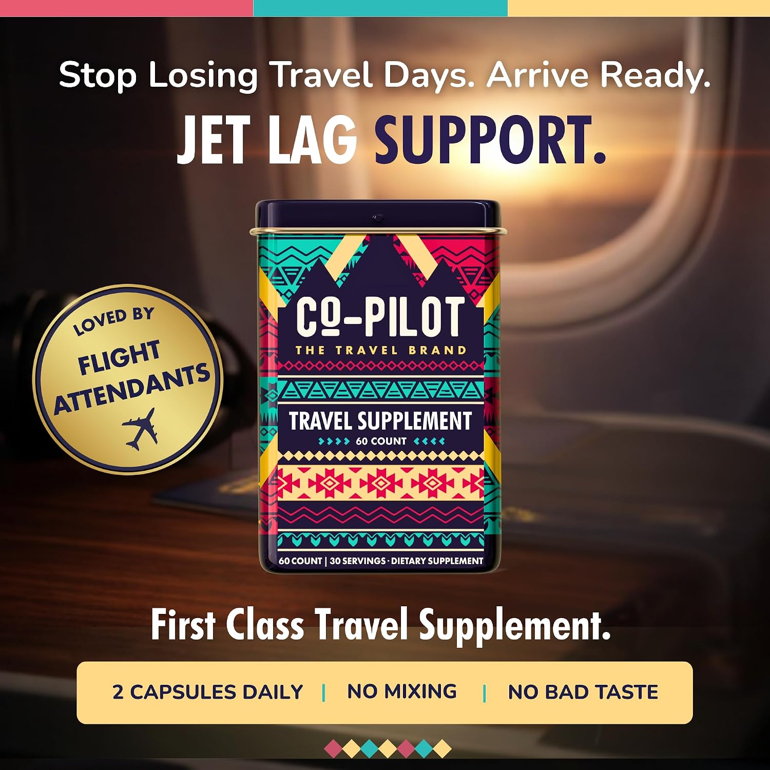 Co-Pilot The Travel Brand Original Travel Supplement - Jet Lag Remedy with Ashwagandha, Rhodiola & Vitamin D3, Vegan, 60 Capsules - görsel 2