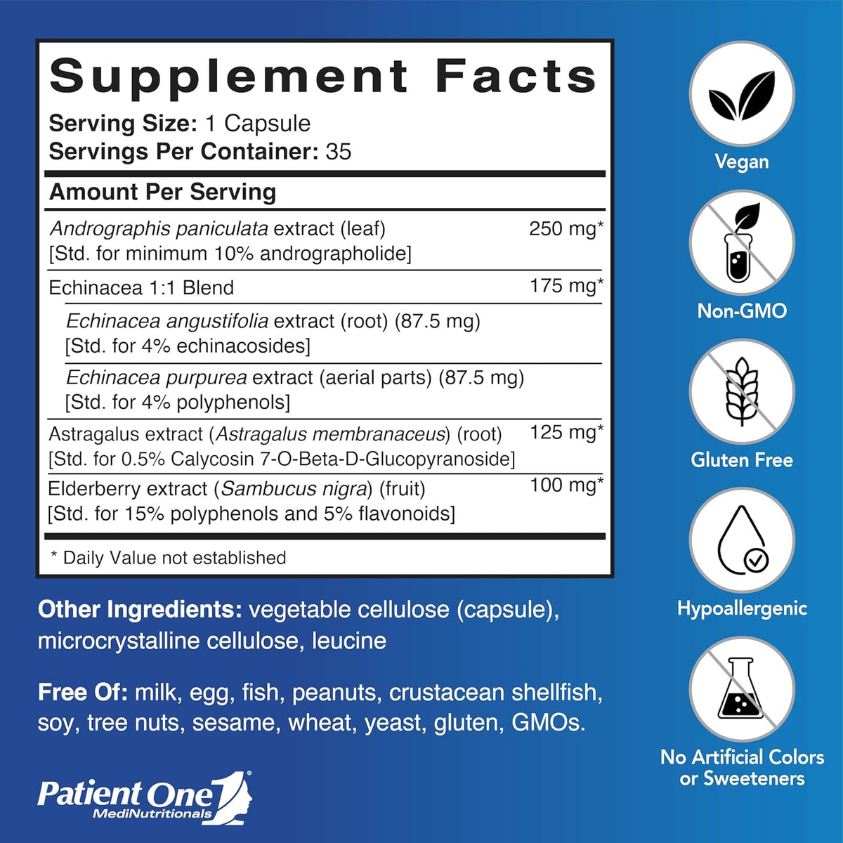 Patient One ViraCare - Immune & Respiratory Support with Echinacea, Andrographis, Elderberry, Astragalus (35 Capsules) - görsel 2