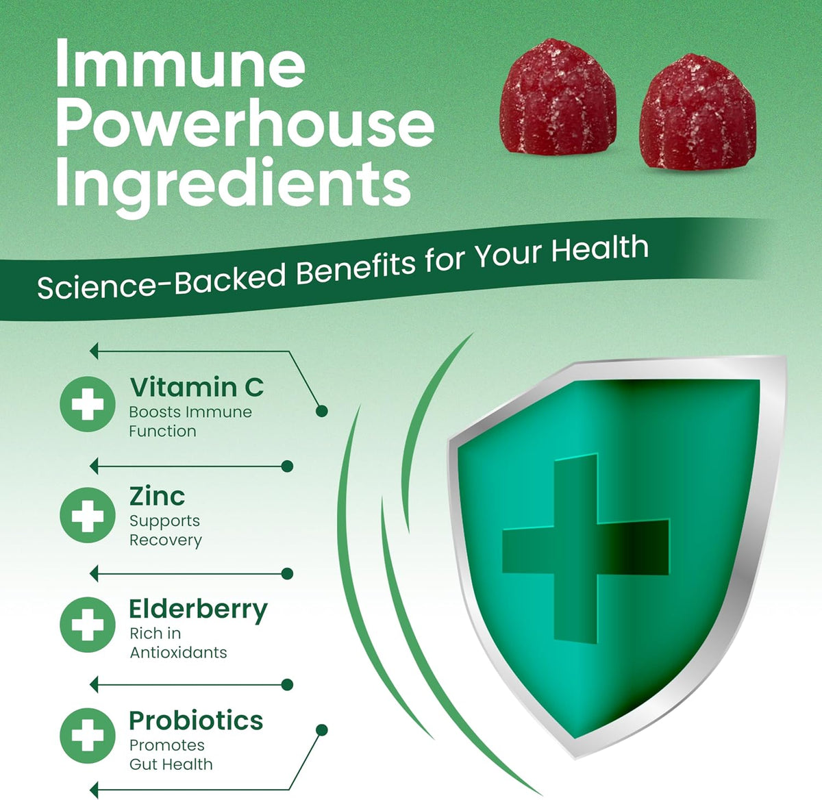 Immune Support Gummies for Adults - Vegan with Vitamins C & D, Zinc, Magnesium, Probiotics, Elderberry & Turmeric - 60 Gummies - görsel 4