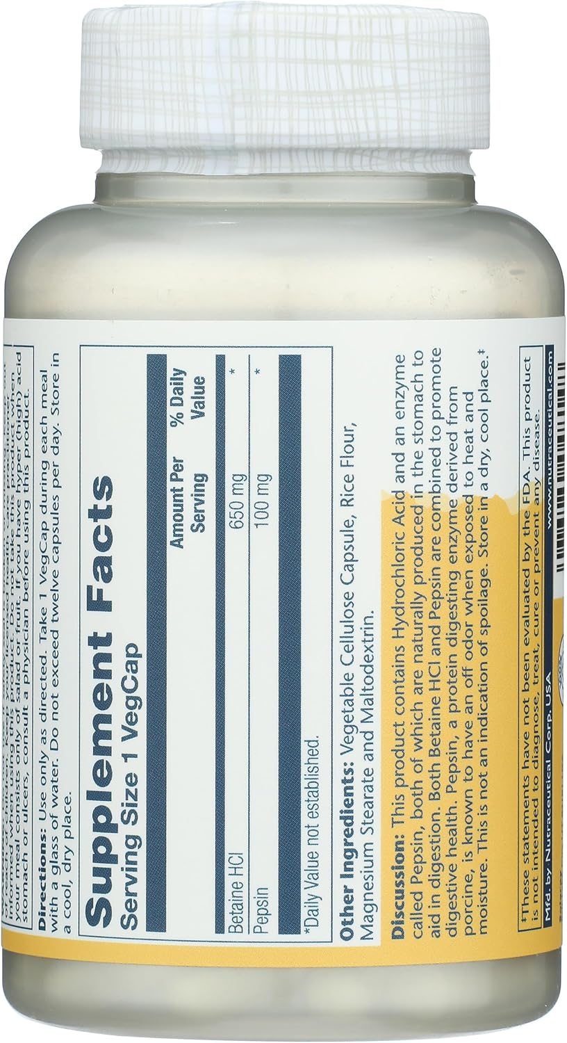 Solaray HCl Pepsin High Potency 650 mg, 100 Vegetarian Capsules - görsel 2