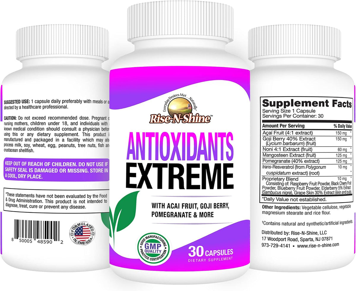 Antioxidants Extreme Supplement with Acai, Goji Berries, Noni, Mangosteen, Pomegranate, Resveratrol, Elderberry and More - görsel 2