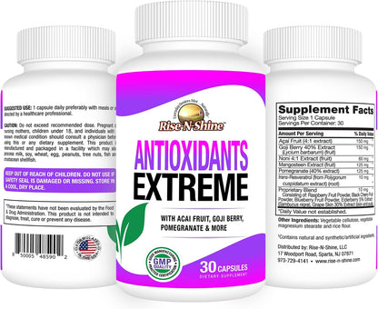 Antioxidants Extreme Supplement with Acai, Goji Berries, Noni, Mangosteen, Pomegranate, Resveratrol, Elderberry and More