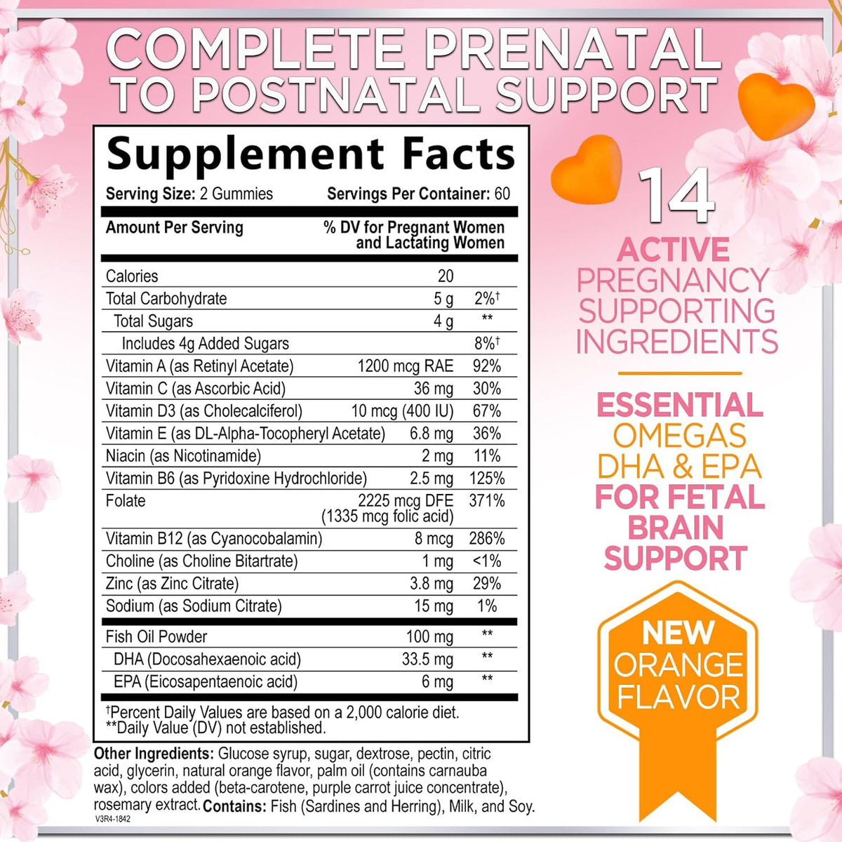 Hello Lovely Prenatal Vitamins Gummies – Complete Pregnancy Multivitamin with DHA, Folate & Choline – Orange Flavour – 120 Gummies - görsel 2