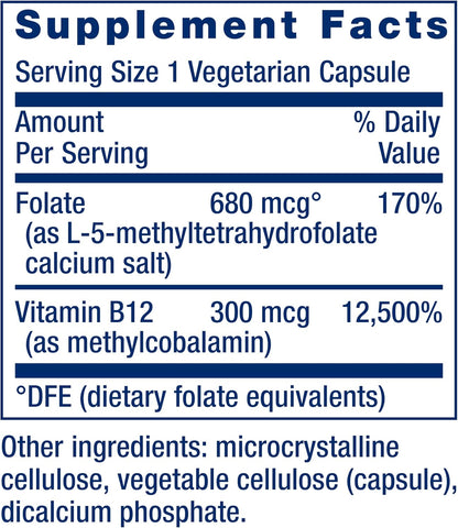Life Extension BioActive Folate & Vitamin B12 - 90 Capsules